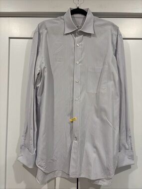 Kiton Dress Shirt Mens 16.5/42 Blue Striped Long Sleeve Made In Italy